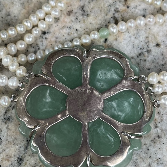 Genuine Green Jade Sterling Silver Flower Necklace bracelet and earring set - Picture 10 of 10